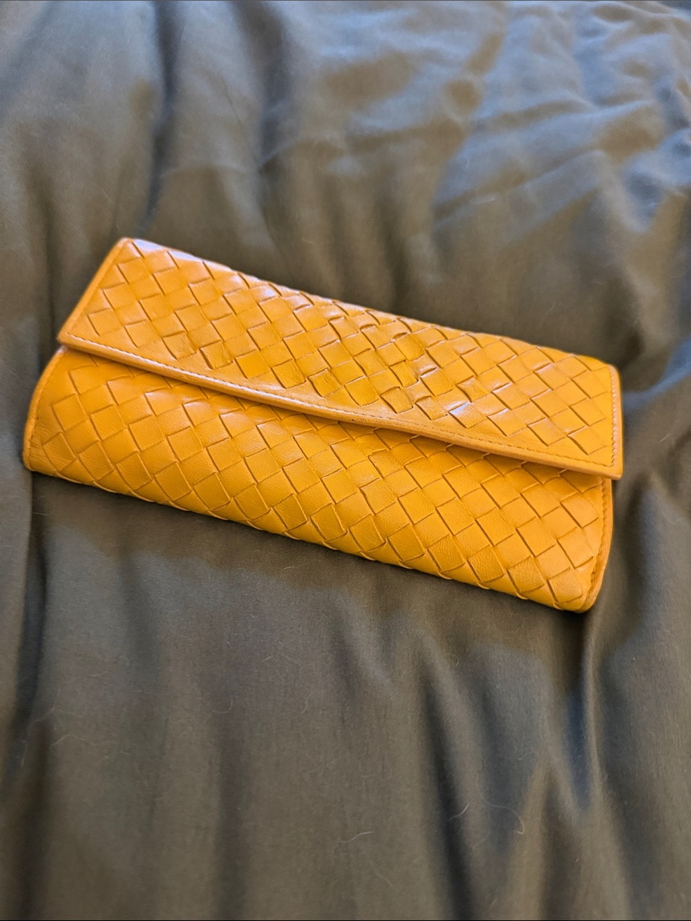 Woven Leather Clutch Wallet in Mustard Yellow